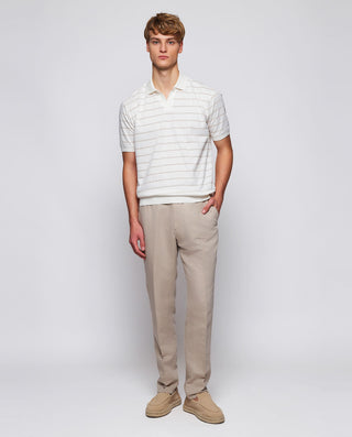 Beige cotton horizontal striped polo