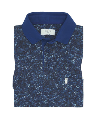 Blue tones floral print piqué polo