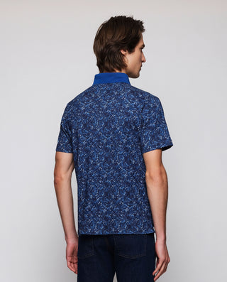 Blue tones floral print piqué polo