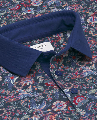Polo de piqué estampado floral azul y rojo by MIRT | 03069_0050_5