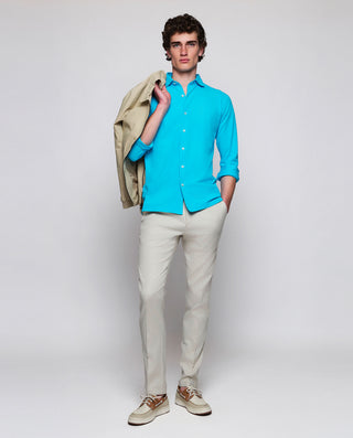 Turquoise washed cotton knit shirt