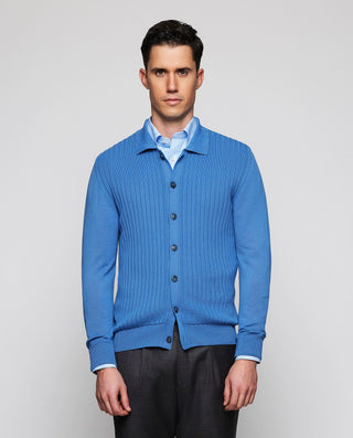 Chaqueta de punto azul con frontal en canalé by MI | 03081_0052_2