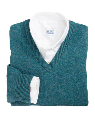 Jersey cuello V azul petróleo de Lambswool by MIRT | 03118_0055_1