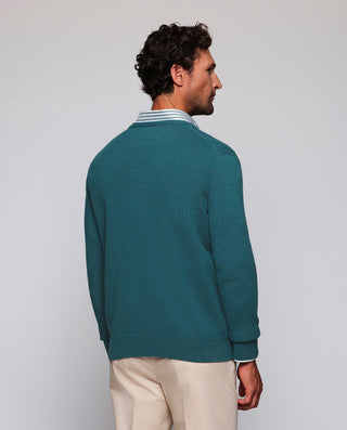 Jersey cuello V azul petróleo de Lambswool