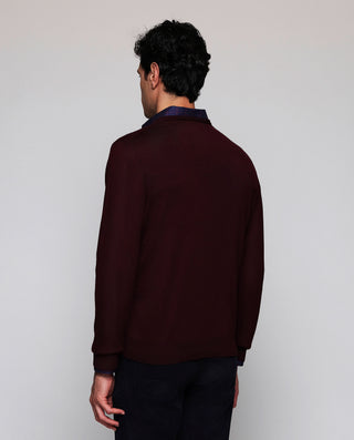 Jersey cuello V granate de lana merino extrafina