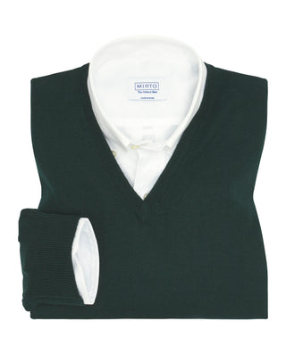 Jersey cuello V verde de lana merino extrafin by M | 03143_0054_1