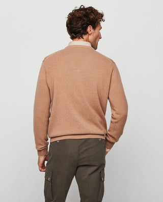 Jersey cuello V de Lambswool camel