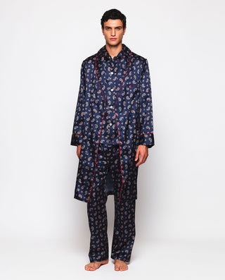 Pijama largo azul marino estampado paisley