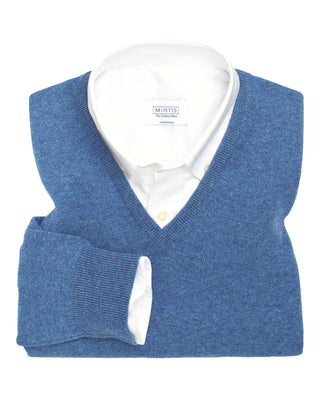 Jersey de Cashmere cuello V azul