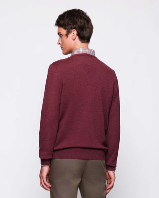 Jersey de Cashmere cuello V burdeos