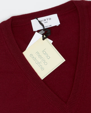 Jersey de lana merino (cuello V) granate