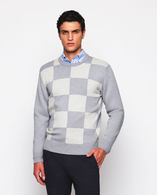 Jersey cuello redondo gris y beige delantero by MI | 03659_0050_2