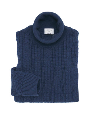 Jersey de punto trenzado cuello alto azul mar by M | 03662_0052_1