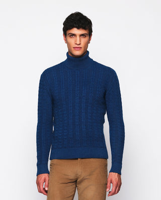 Jersey de punto trenzado cuello alto azul mar by M | 03662_0052_2