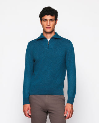 Jersey de punto cuello perkins verde con crem by M | 03664_0050_2