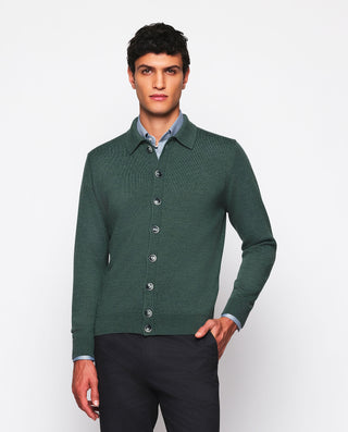 Chaqueta de punto verde cuello camisero by MIRTO | 03673_0051_2