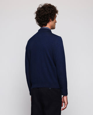 Navy blue knit shirt collar cardigan