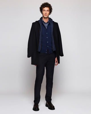 Navy blue knit shirt collar cardigan