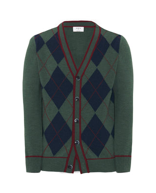 Cárdigan de punto verde delantero rombos azul by M | 03676_0050_1