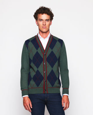 Cárdigan de punto verde delantero rombos azul by M | 03676_0050_2