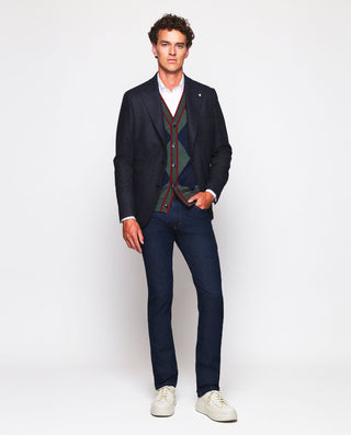 Cárdigan de punto verde delantero rombos azul by M | 03676_0050_4