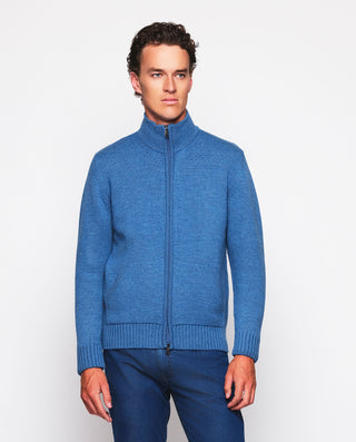 Chaqueta de punto melange azul con bolsillos by MI | 03683_0051_2