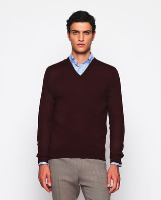Jersey cuello V granate de lana merino extraf by M | 03691_0058_2
