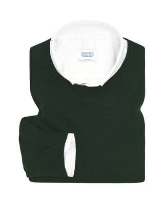 Green crew neck jumper in extra-fine merino wool