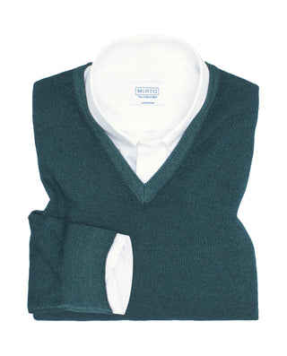 Jersey cuello V verde de lana merino lavada by MIR | 03695_0050_1