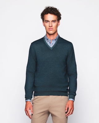 Jersey cuello V verde de lana merino lavada by MIR | 03695_0050_2
