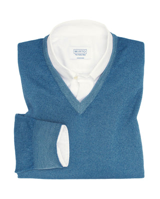 Jersey cuello V azul de lana merino lavada by MIRT | 03695_0052_1