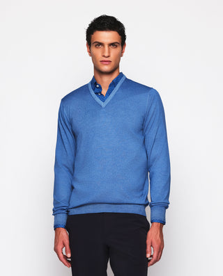 Jersey cuello V azul de lana merino lavada by MIRT | 03695_0052_2