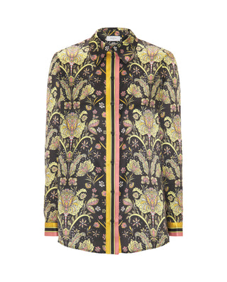 Blusa de seda estampado ornamental negro by MIRTO