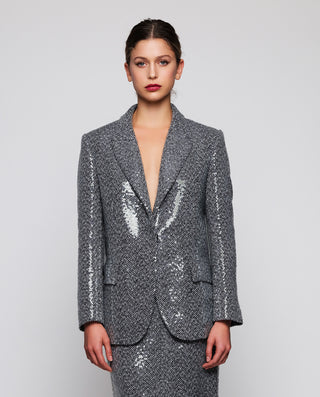 Black & white herringbone blazer sequins