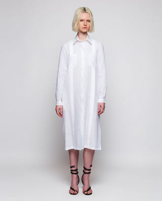 White linen Guayabera dress MIRTO White linen Guayabera dress MIRTO