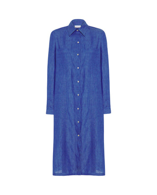 Vestido guayabera de lino azul by MIRTO | 04221_0052_1