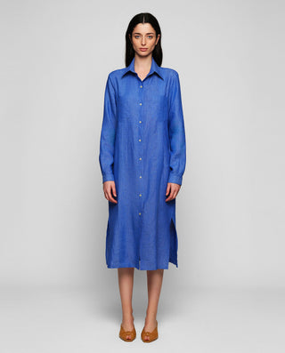 Vestido guayabera de lino azul
