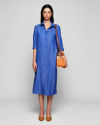 Vestido guayabera de lino azul