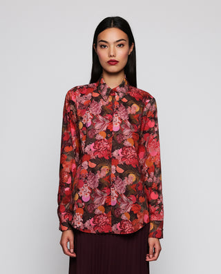 Red floral print cotton shirt
