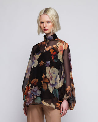 Top negro de gasa estampado floral by MIRTO | 04253_0050_1