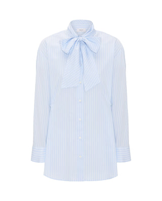Camisa azul de rayas algodón con lazada by MIRTO | 04257_0050_4