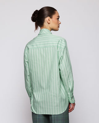 Camisa verde de rayas algodón con lazada by MIRTO | 04258_0050_2