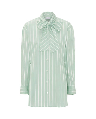 Camisa verde de rayas algodón con lazada by MIRTO | 04258_0050_4