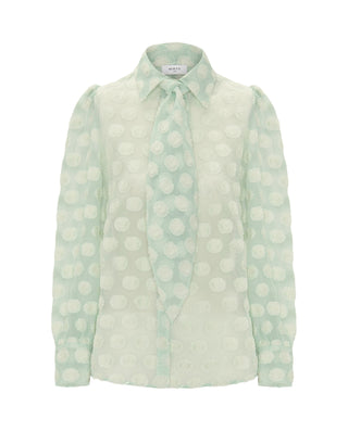 Camisa verde fil coupé floral con lazada by MIRTO | 04259_0050_4