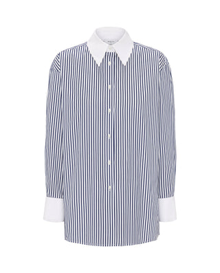 Camisa azul y blanca rayas jacquard algodón by MIR | 04264_0050_4