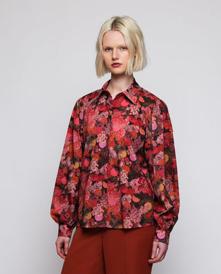 Camisa roja estampado floral de algodón by MIRTO | 04288_0050_1