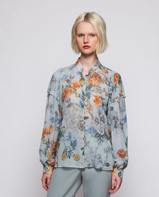 Camisa azul estampado floral de algodón by MIRTO | 04300_0050_1