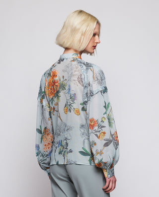 Camisa azul estampado floral de algodón by MIRTO | 04300_0050_2