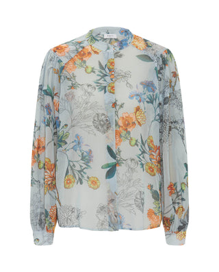Camisa azul estampado floral de algodón by MIRTO | 04300_0050_4