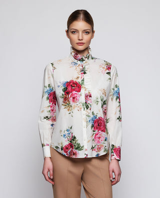 Camisa blanca estampado floral de algodón by MIRTO | 04301_0050_1